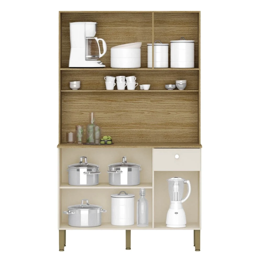 Armário de Cozinha Compacta 111cm Stylo Z06 Freijó/Vanilla - Mpozenato
