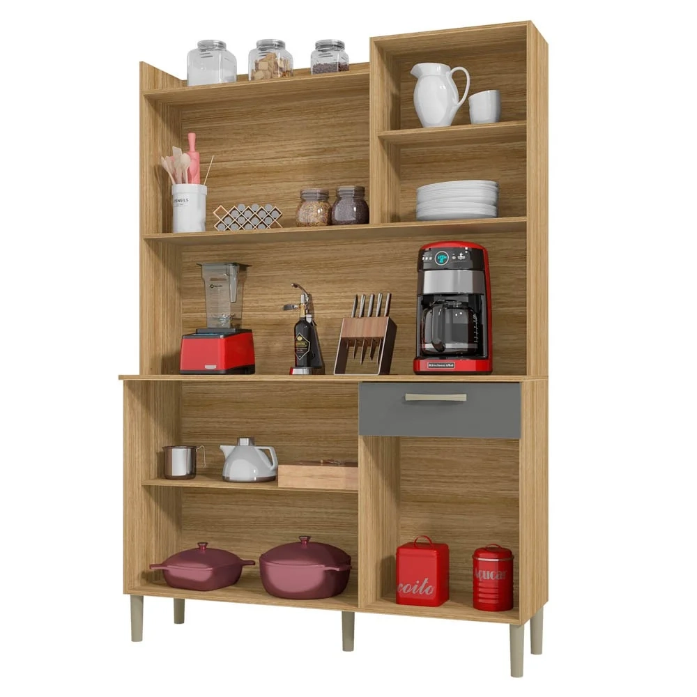 Armário de Cozinha Compacta 121cm Pádua Z06 Freijó/Gris - Mpozenato