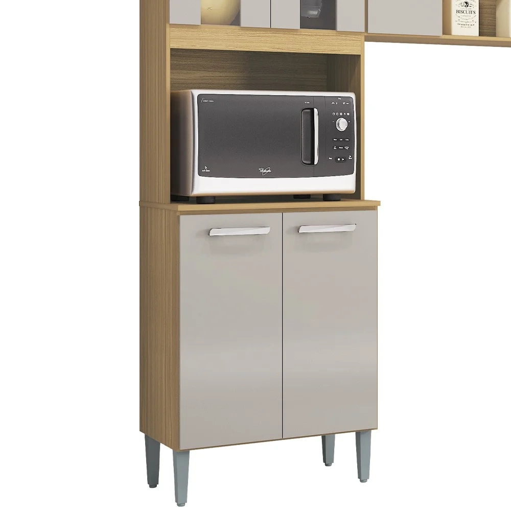 Armário de Cozinha Compacta 244cm 8 Portas Livy Z46 Damasco/Off White - Mpozenato