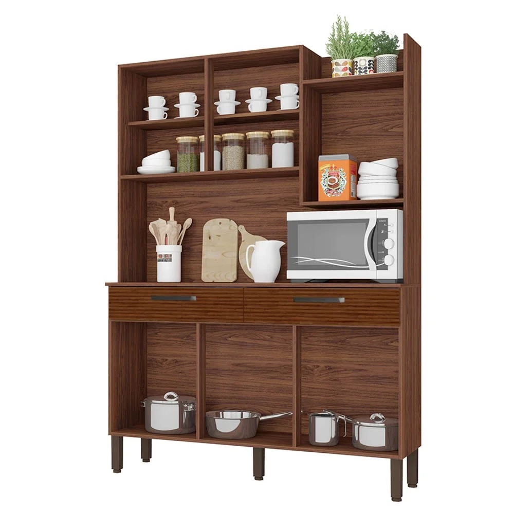 Armário de Cozinha Compacta 132cm Stella Z06 Nogueira/Off White/Ripado - Mpozenato