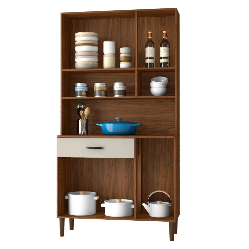 Armário de Cozinha Compacta 90cm Bruna Z06 Nogueira/Off White - Mpozenato