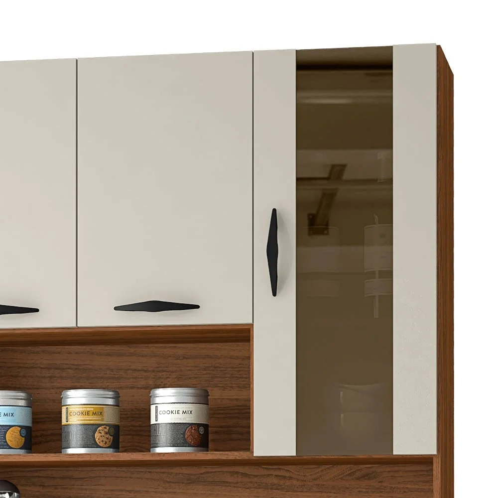 Armário de Cozinha Compacta 90cm Bruna Z06 Nogueira/Off White - Mpozenato