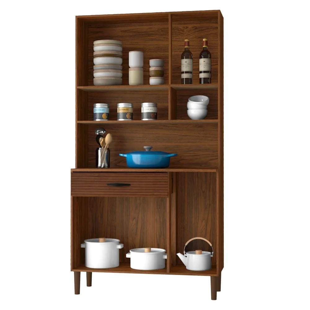 Armário de Cozinha Compacta 90cm Bruna Z06 Nogueira/Off White/Ripado - Mpozenato