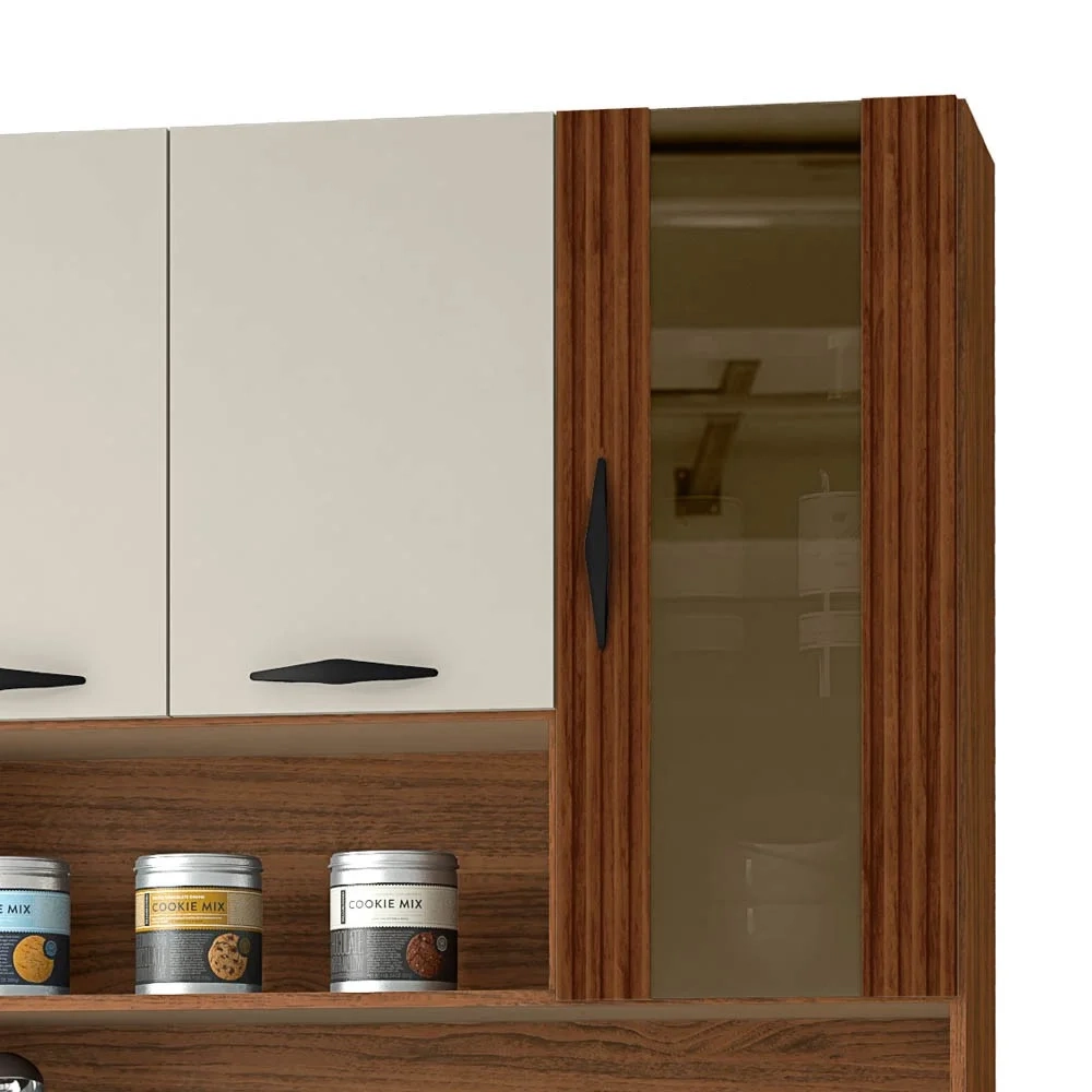 Armário de Cozinha Compacta 90cm Bruna Z06 Nogueira/Off White/Ripado - Mpozenato