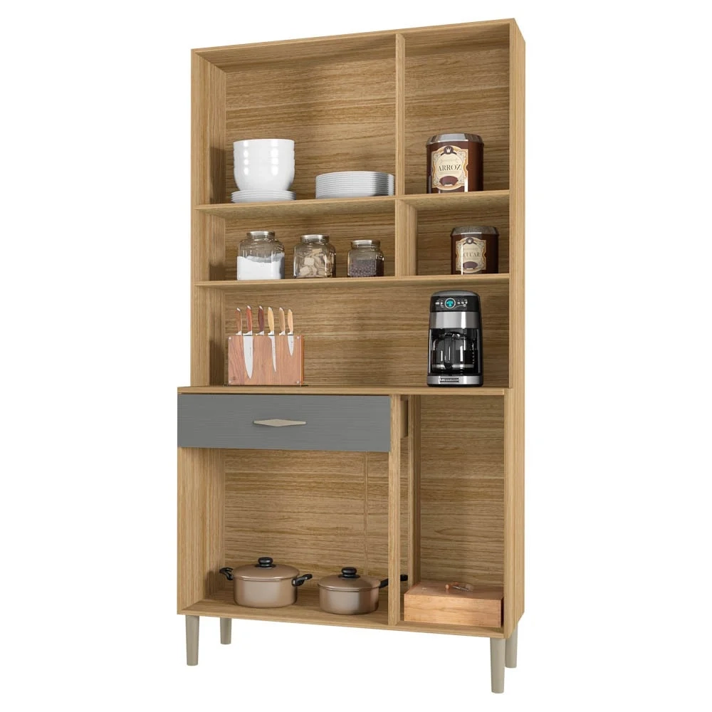 Armário de Cozinha Compacta 90cm Bruna Z06 Freijó/Gris - Mpozenato