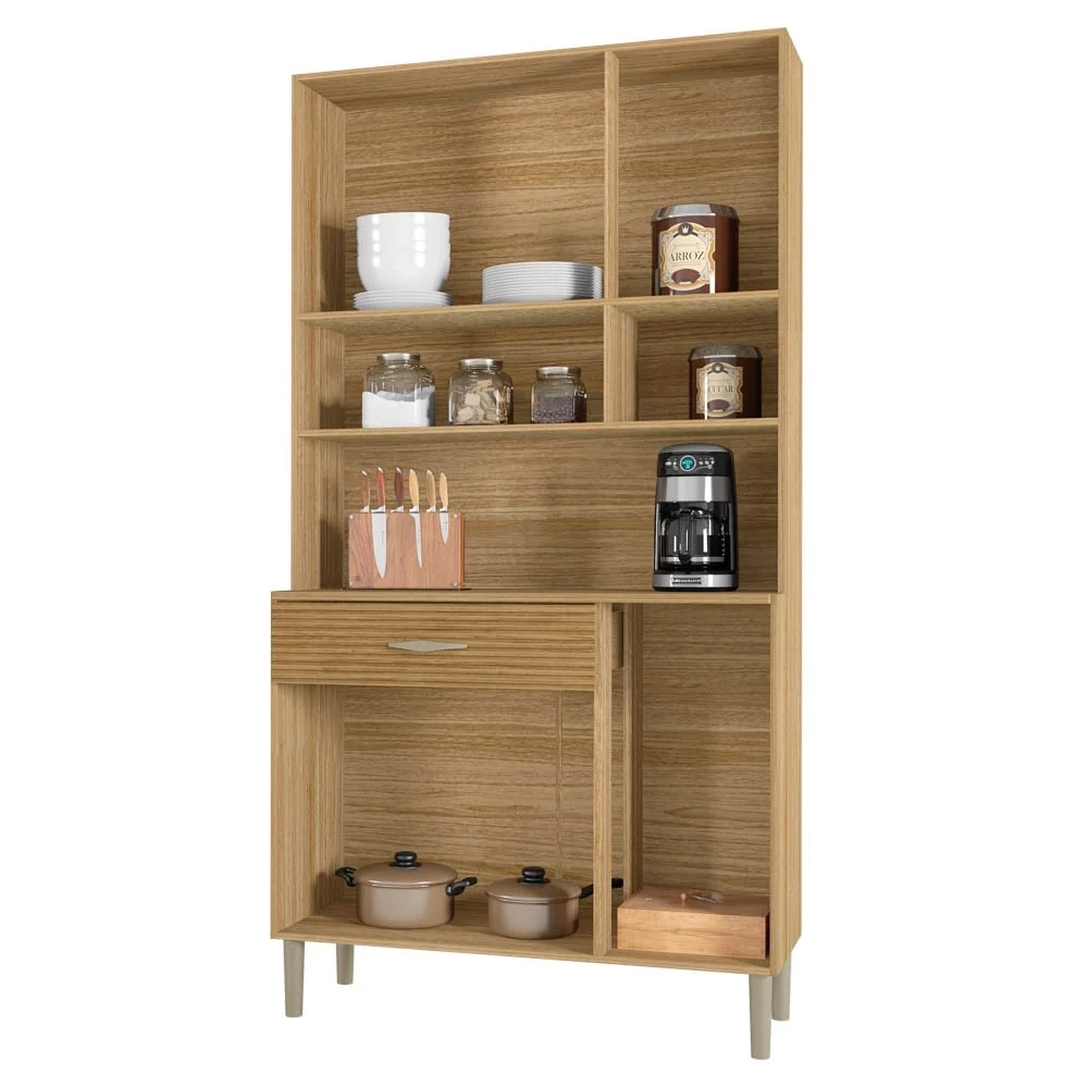 Armário de Cozinha Compacta 90cm Bruna Z06 Freijó/Supremo/Ripado - Mpozenato