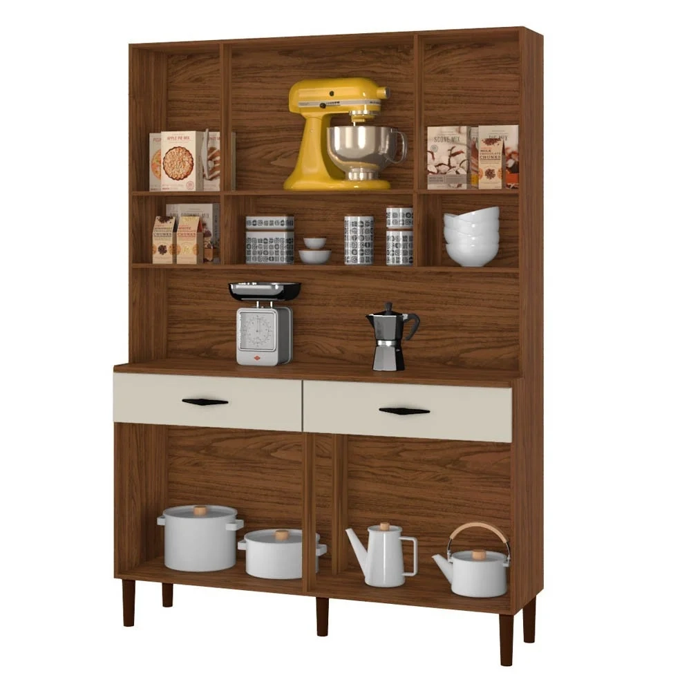 Armário de Cozinha Compacta 121cm Bruna Z06 Nogueira/Off White - Mpozenato