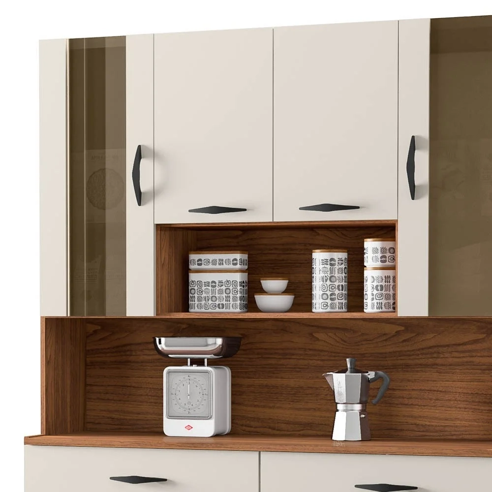 Armário de Cozinha Compacta 121cm Bruna Z06 Nogueira/Off White - Mpozenato