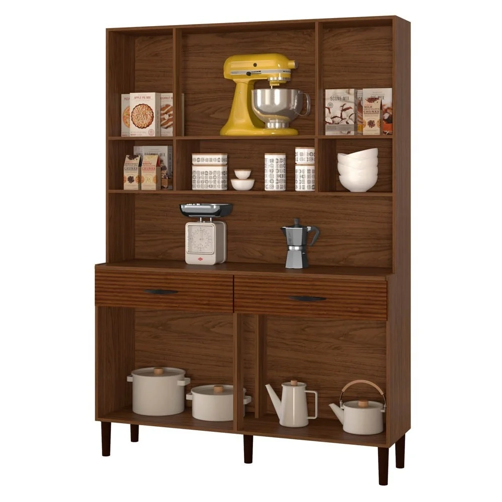 Armário de Cozinha Compacta 121cm Bruna Z06 Nogueira/Off White/Ripado - Mpozenato