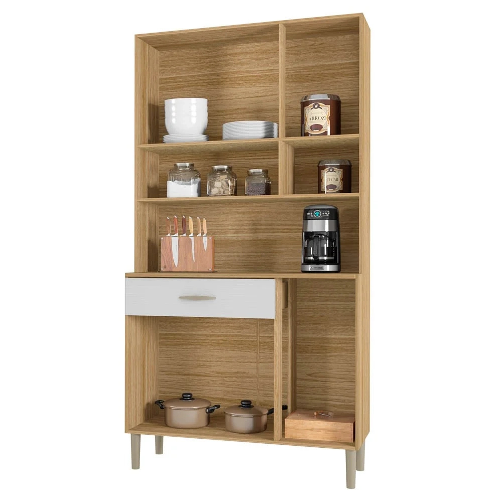 Armário de Cozinha Compacta 90cm Bruna Z06 Freijó/Supremo - Mpozenato