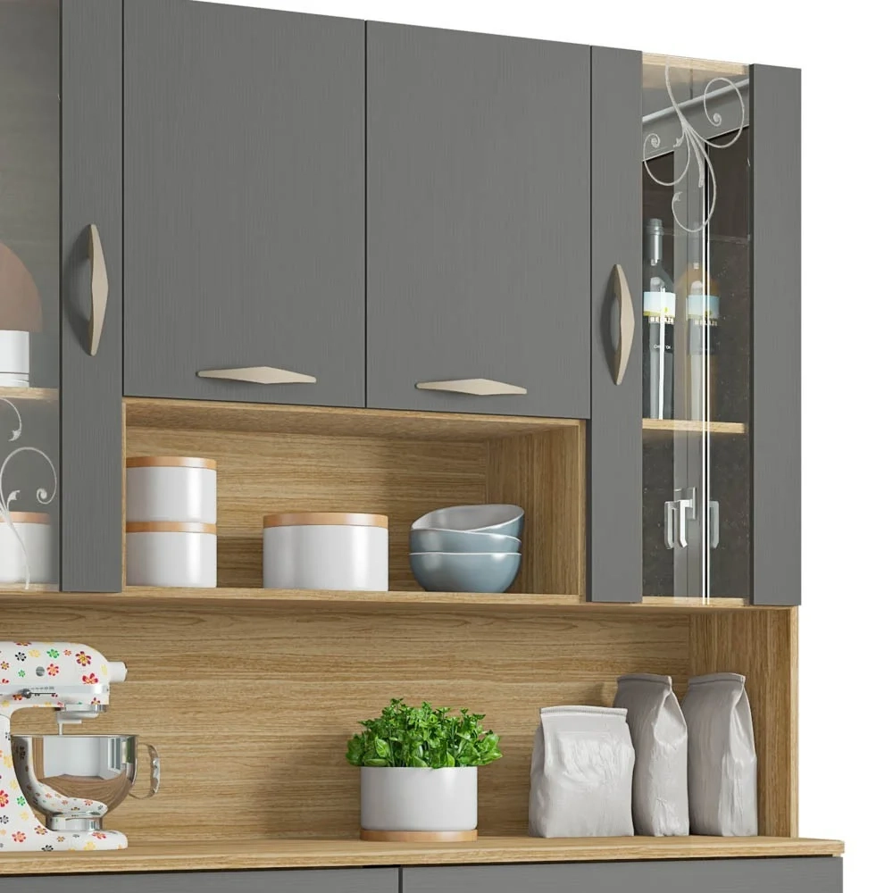 Armário de Cozinha Compacta 121cm Bruna Z06 Freijó/Gris - Mpozenato