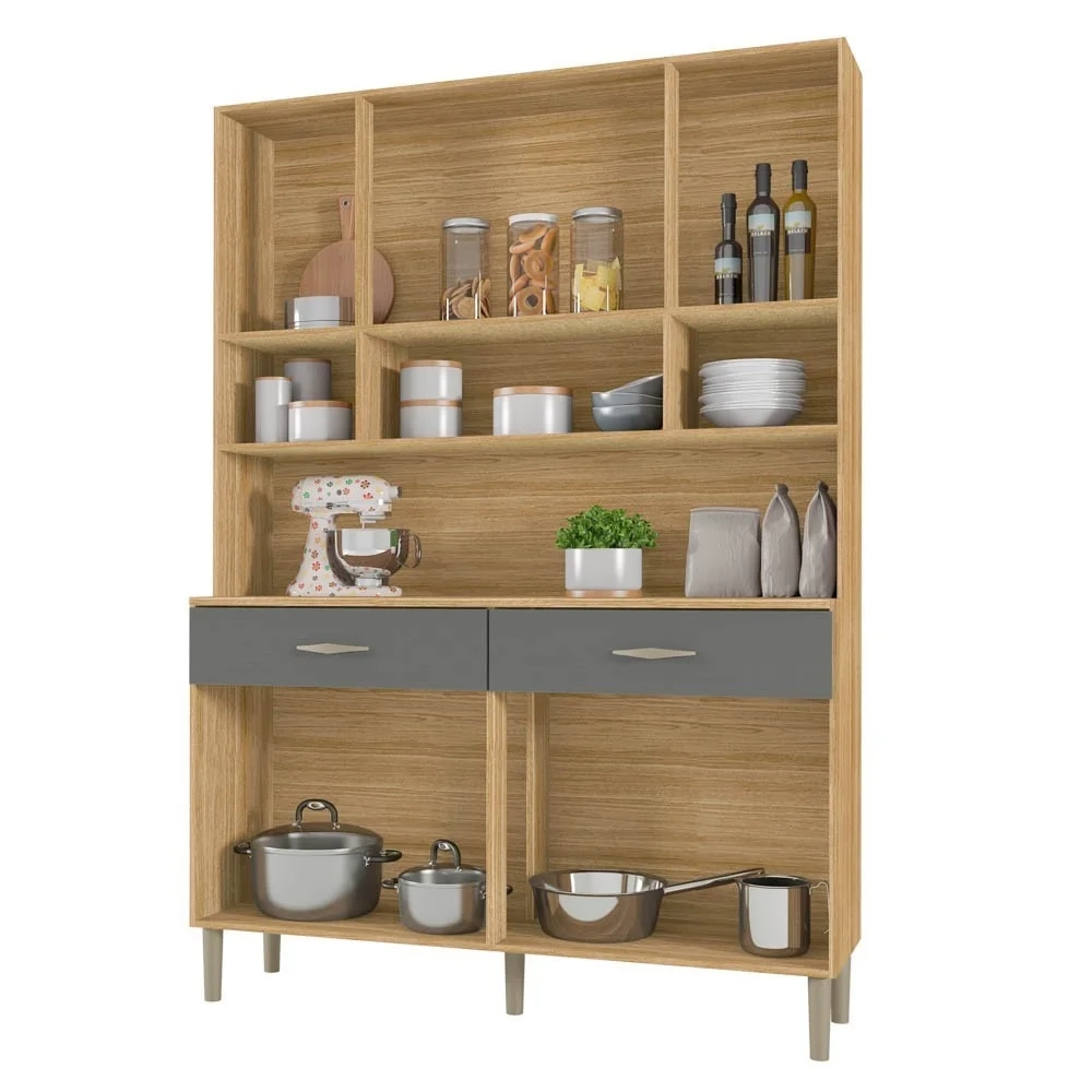 Armário de Cozinha Compacta 121cm Bruna Z06 Freijó/Gris - Mpozenato