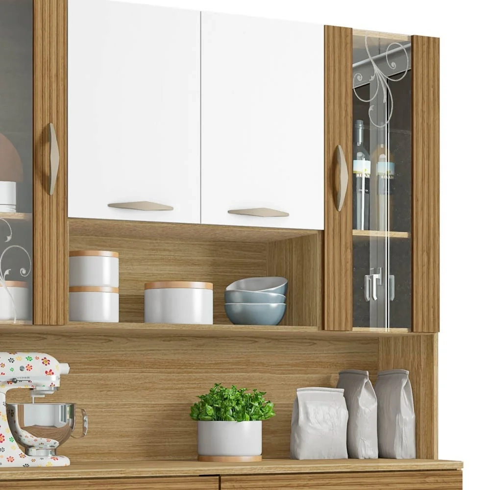 Armário de Cozinha Compacta 121cm Bruna Z06 Freijó/Supremo/Ripado - Mpozenato