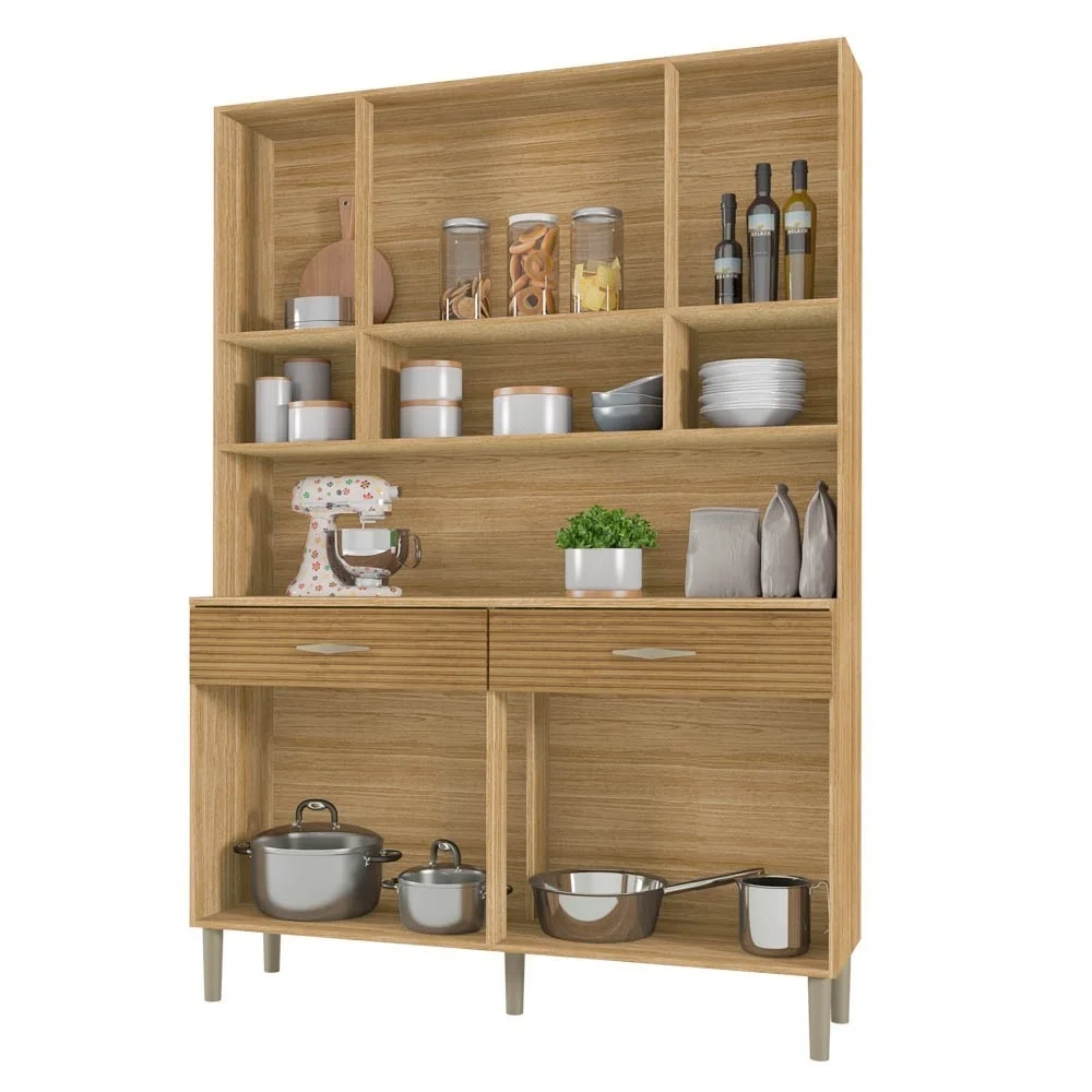 Armário de Cozinha Compacta 121cm Bruna Z06 Freijó/Supremo/Ripado - Mpozenato