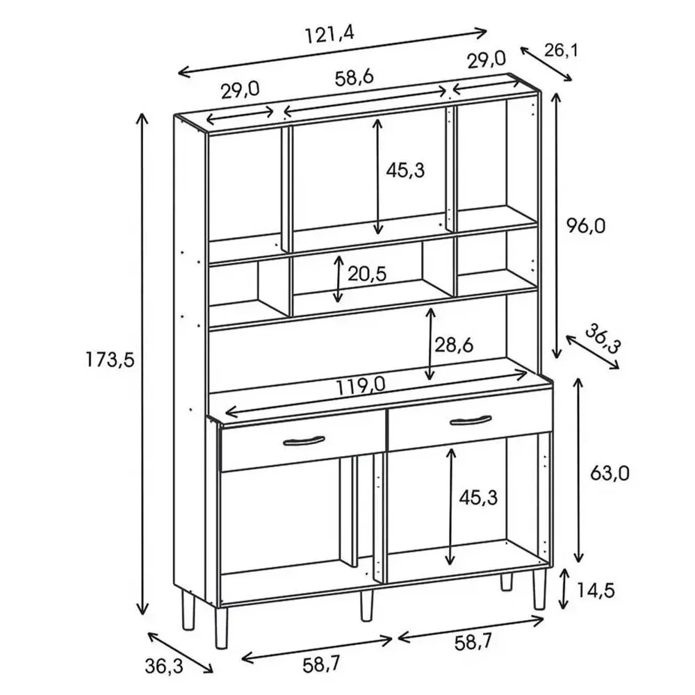 Armário de Cozinha Compacta 121cm Bruna Z06 Freijó/Supremo/Ripado - Mpozenato