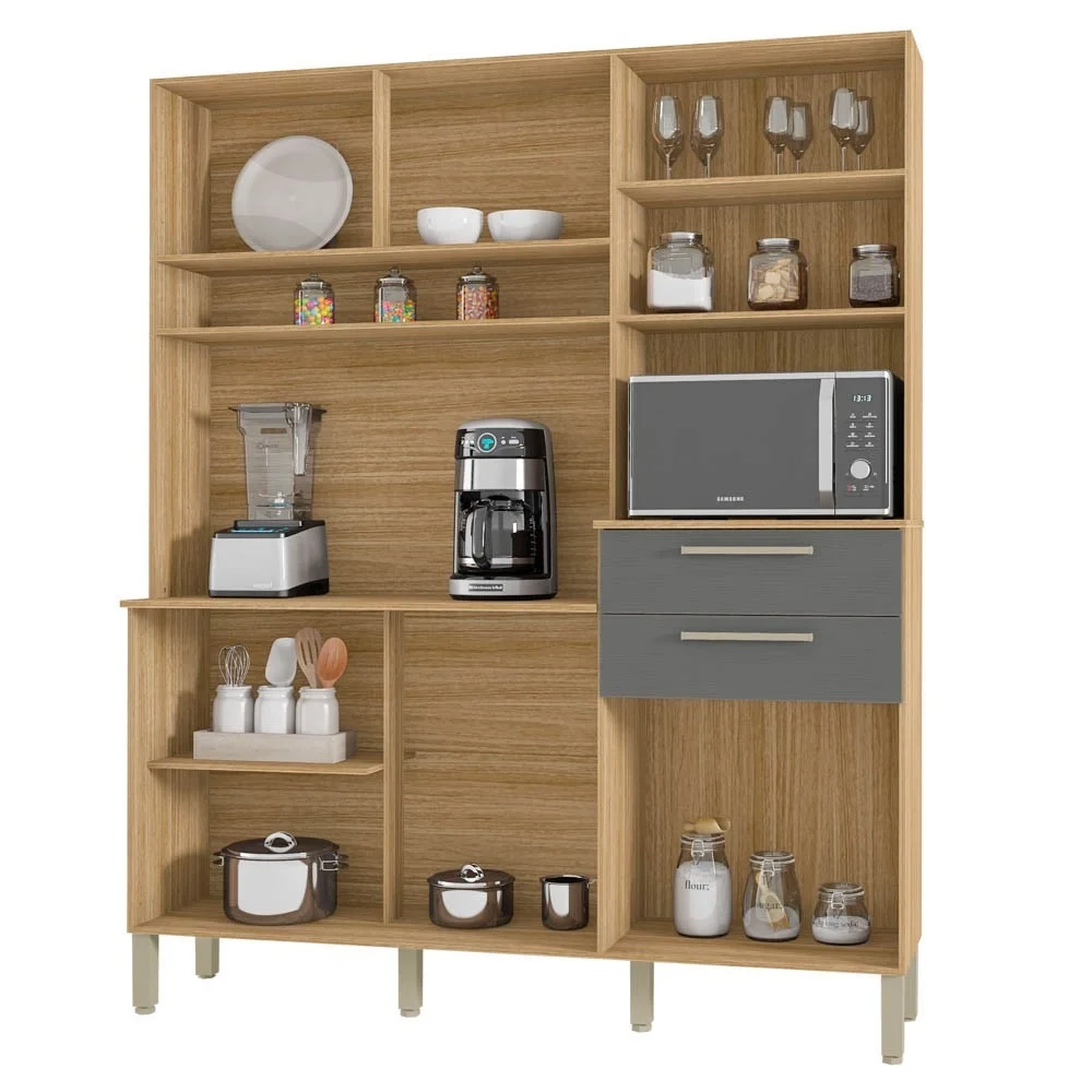 Armário de Cozinha Compacta 160cm Montreal Z06 Freijó/Gris - Mpozenato