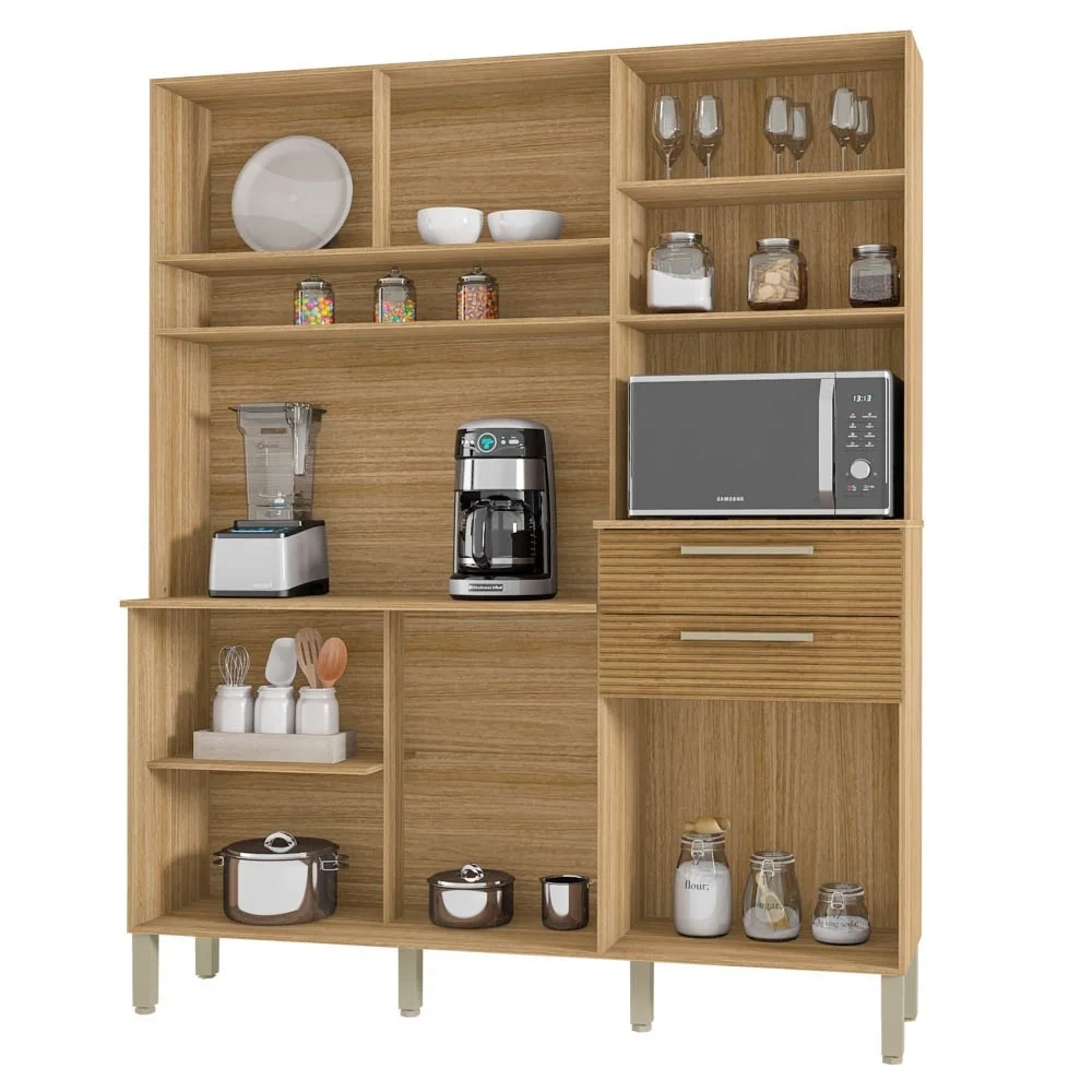 Armário de Cozinha Compacta 160cm Montreal Z06 Freijó/Gris/Ripado - Mpozenato