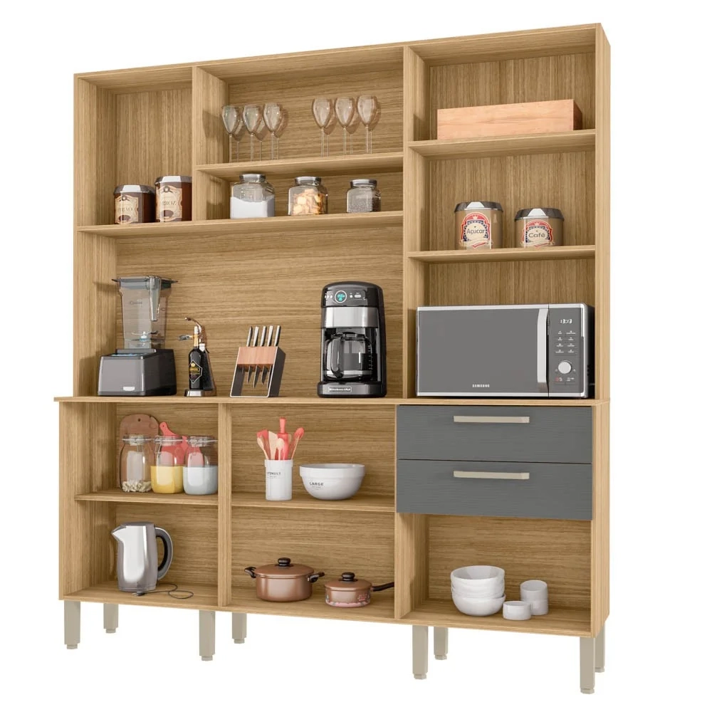 Armário de Cozinha Compacta 180cm Turim Z06 Freijó/Gris- Mpozenato