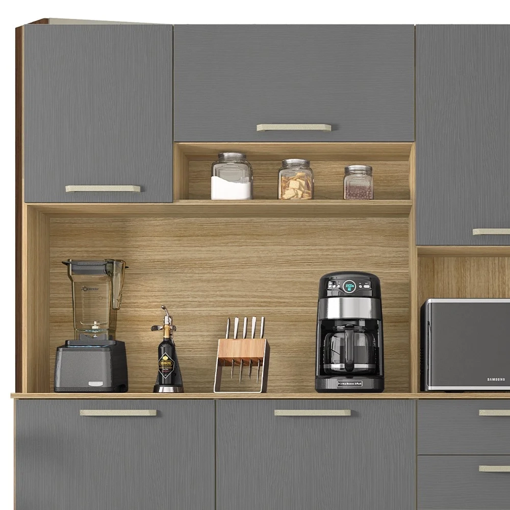 Armário de Cozinha Compacta 180cm Turim Z06 Freijó/Gris- Mpozenato