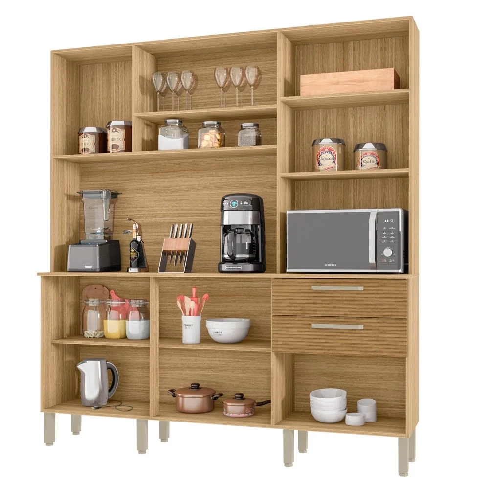Armário de Cozinha Compacta 180cm Turim Z06 Freijó/Supremo/Ripado - Mpozenato