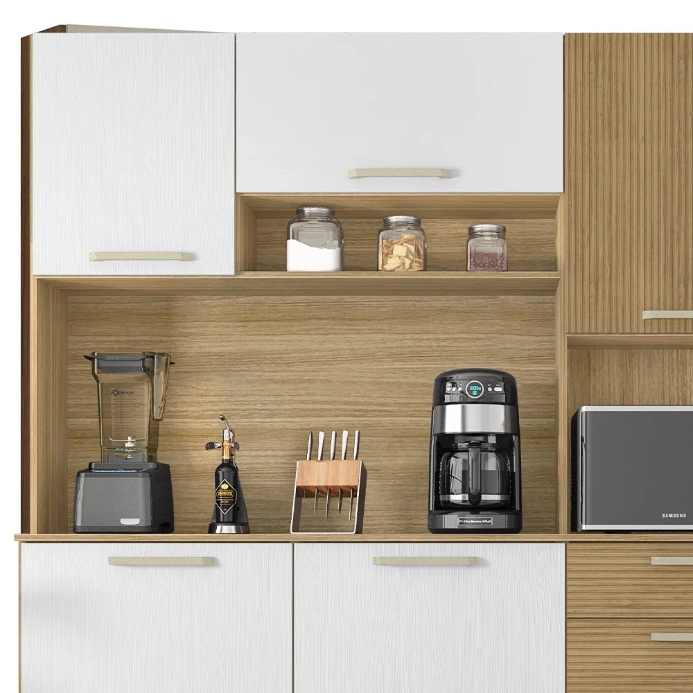 Armário de Cozinha Compacta 180cm Turim Z06 Freijó/Supremo/Ripado - Mpozenato