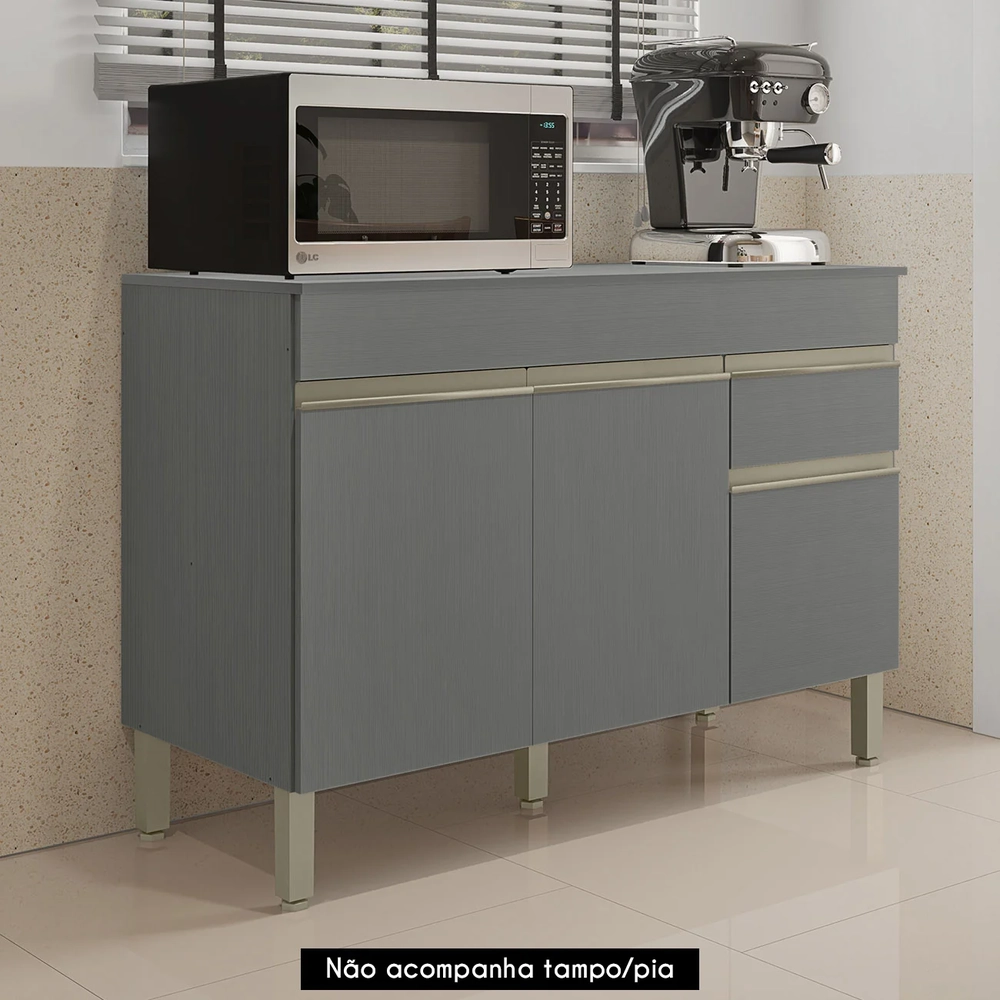 Balcão Gabinete para Pia sem Tampo 120cm Lina Z06 Gris - Mpozenato