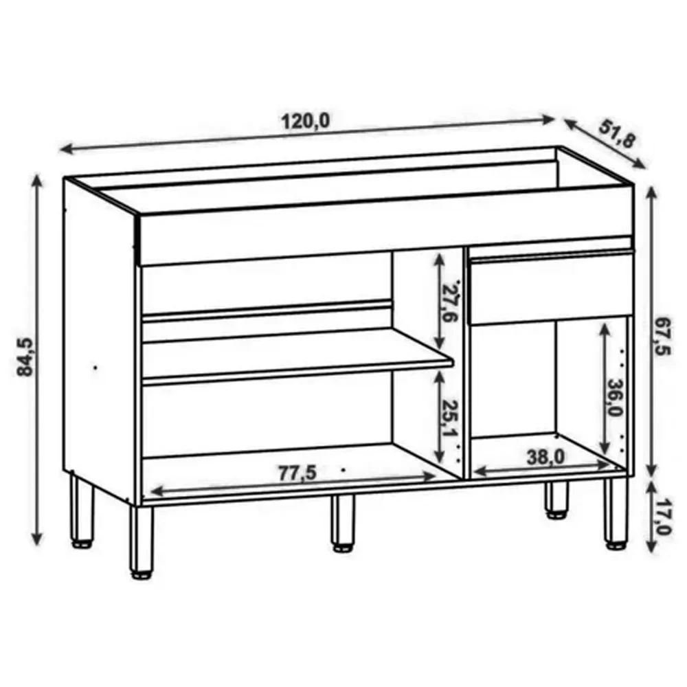 Balcão Gabinete para Pia sem Tampo 120cm Lina Z06 Gris - Mpozenato