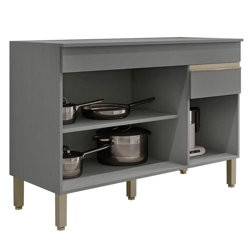 Balcão Gabinete para Pia com Tampo 120cm Lina Z06 Gris - Mpozenato