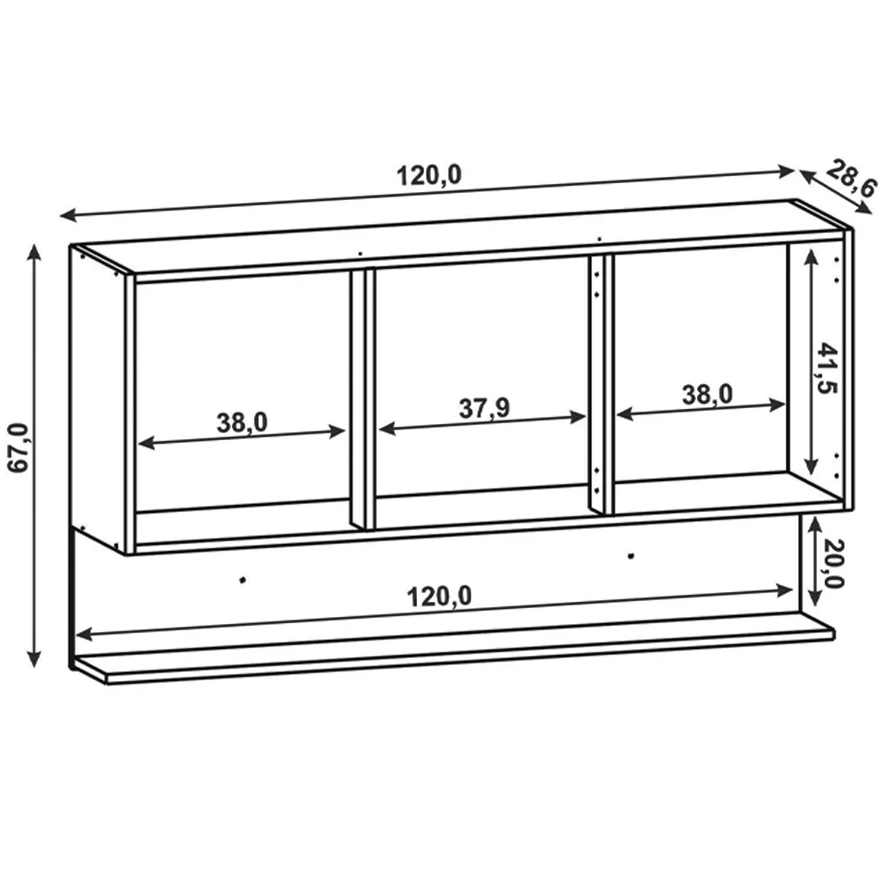 Armário Aéreo 120cm 3 Portas Lina Z06 Gris/Freijó - Mpozenato
