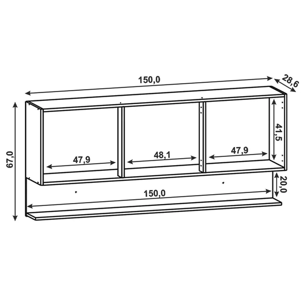 Armário Aéreo 150cm 3 Portas Lina Z06 Supremo/Freijó - Mpozenato
