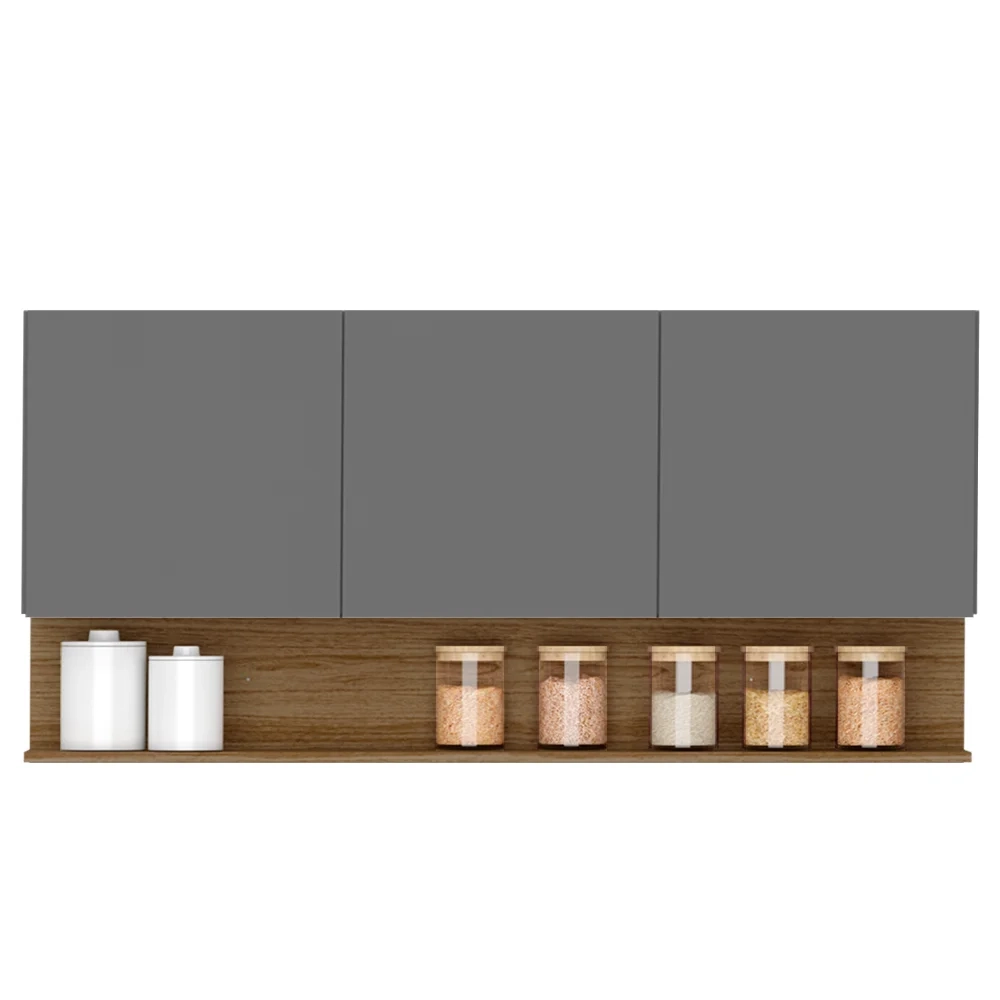 Armário Aéreo 150cm 3 Portas Lina Z06 Gris/Freijó - Mpozenato