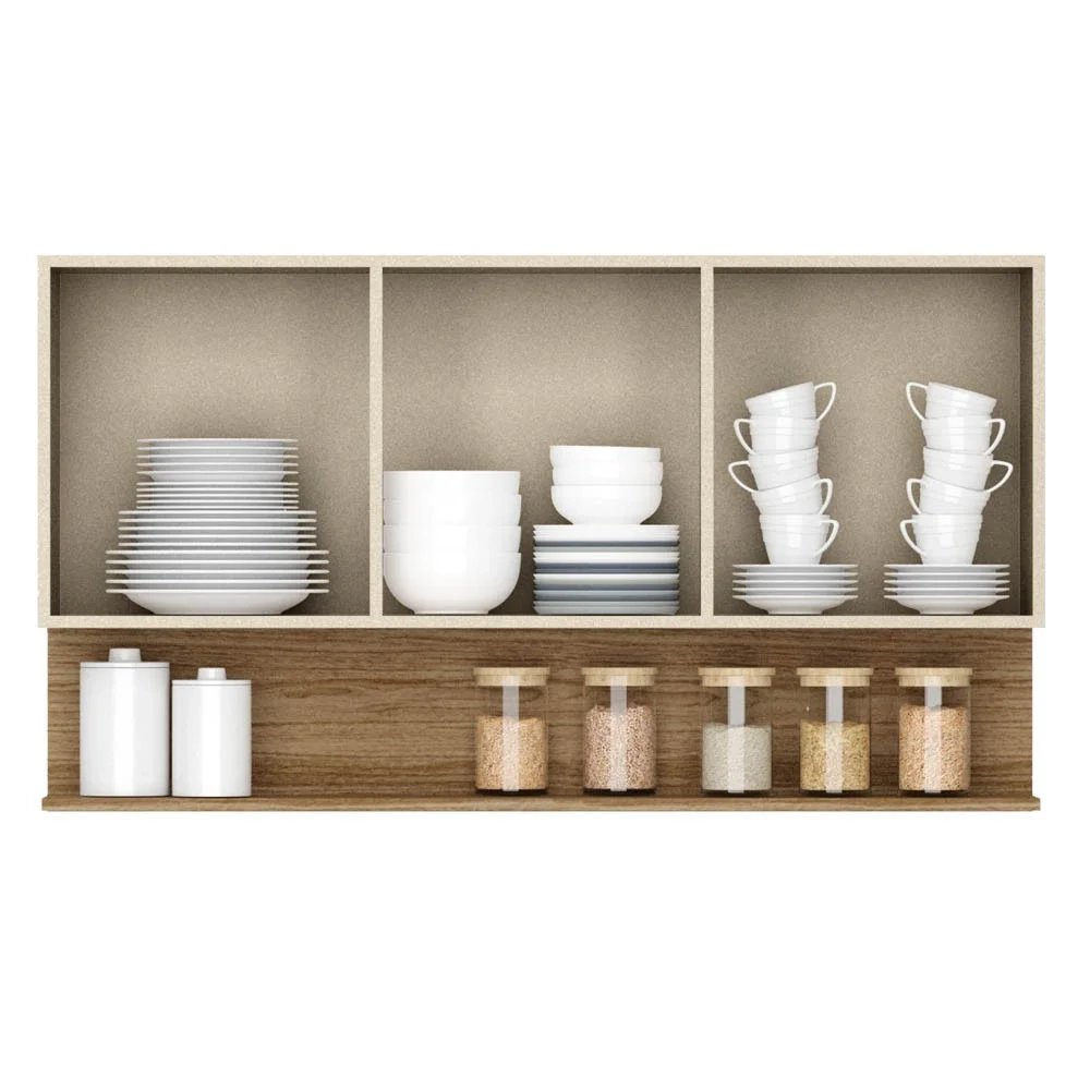 Armário Aéreo 120cm 3 Portas Lina Z06 Vanilla/Freijó - Mpozenato