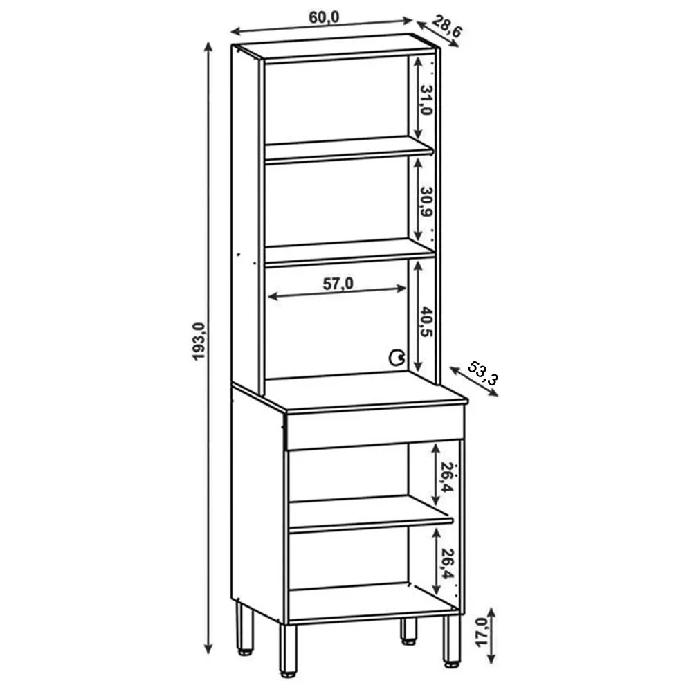 Paneleiro Torre Quente 2 Portas Lina Z06 Gris - Mpozenato