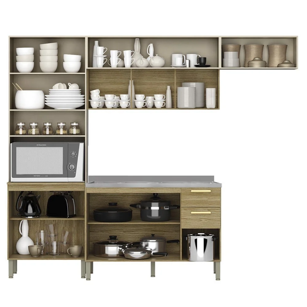 Armário de Cozinha 5 Peças Urban02 Balcão com Pia 120cm Z06 Freijó/Vanilla - Mpozenato