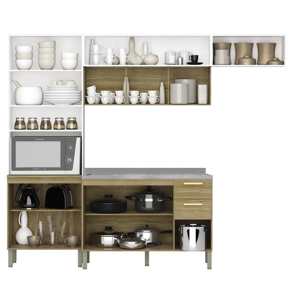 Armário de Cozinha 5 Peças Urban02 Balcão com Pia 120cm Z06 Freijó/Supremo - Mpozenato