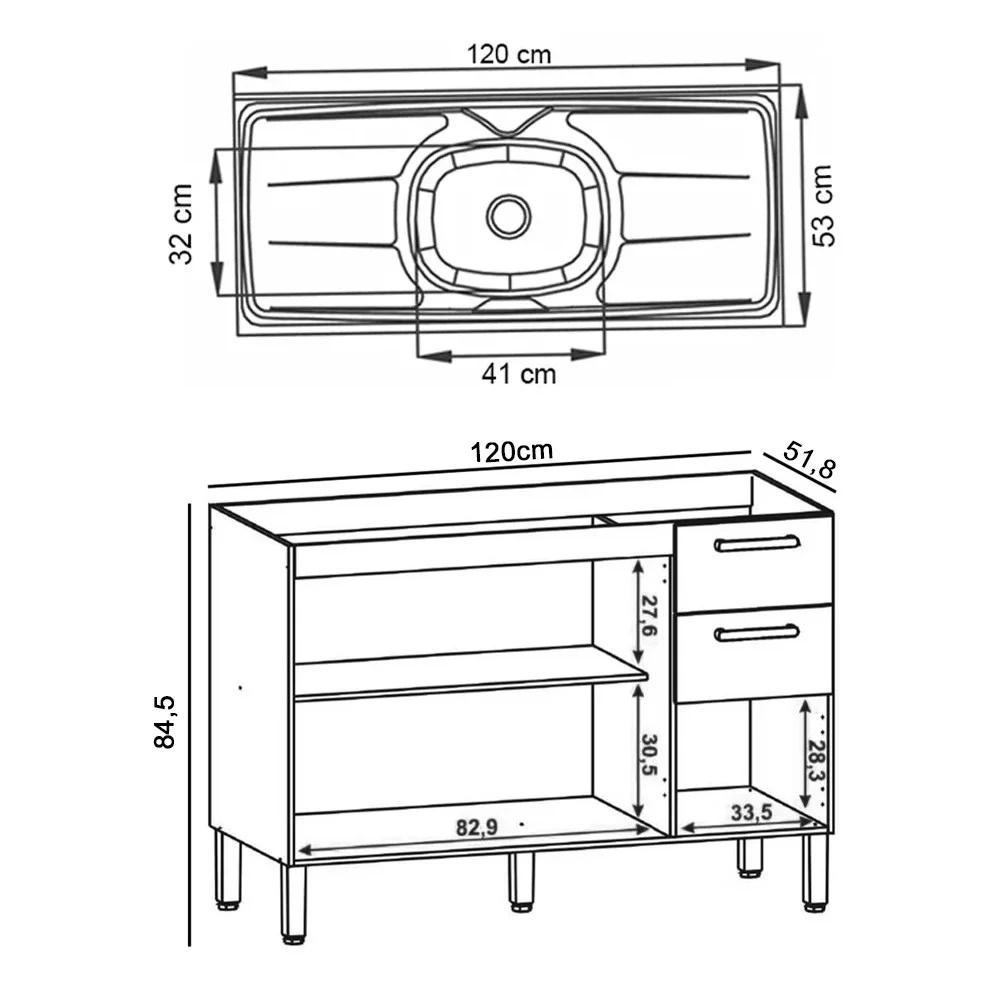 Balcão Gabinete com Pia 120cm Urban Z06 Freijó - Mpozenato