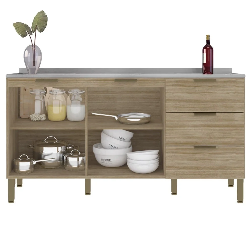 Balcão Gabinete com Pia Inox 160cm Charm Z06 Freijó - Mpozenato