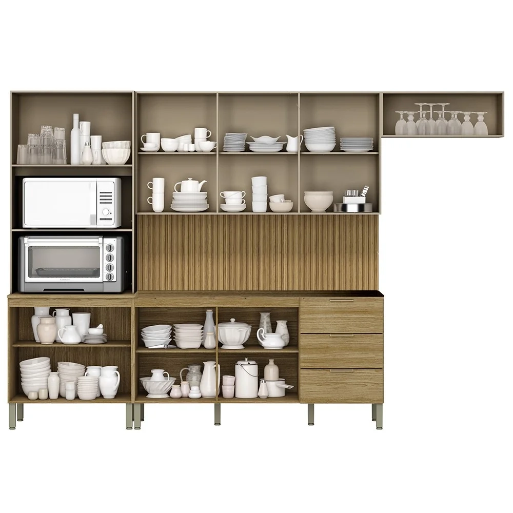 Armário de Cozinha 4 Peças Charm04 Balcão sem Tampo 160cm Z06 Freijó/Vanilla - Mpozenato