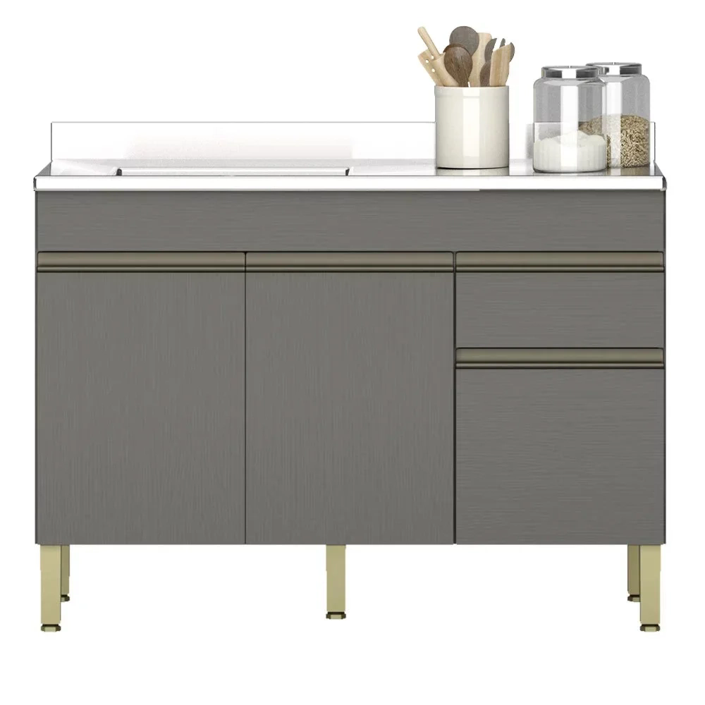 Balcão Gabinete 3 Portas com Pia 120cm Lina Z06 Gris - Mpozenato