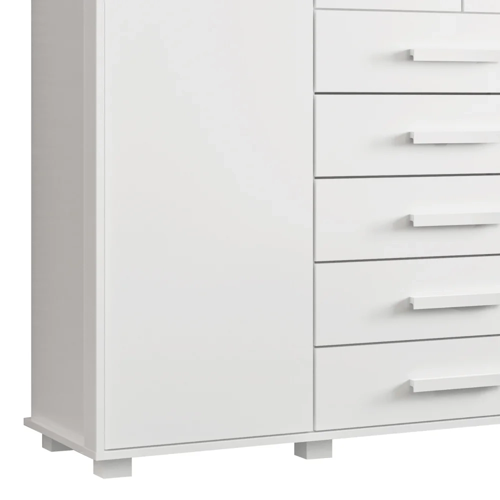 Cômoda Sapateira para Quarto 160cm 2 Portas 7 Gavetas Fontaine A02 Branco Fosco - Mpozenato