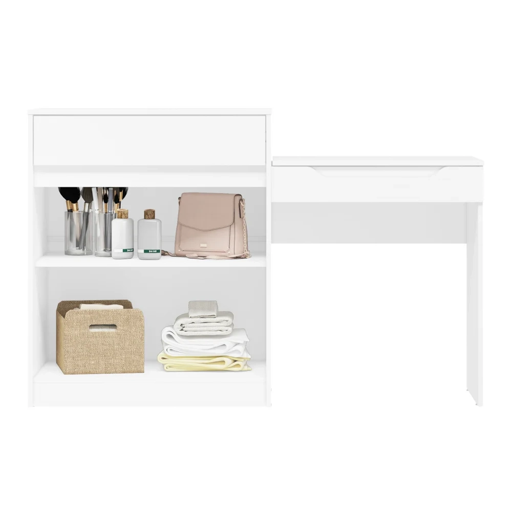 Penteadeira Escrivaninha com Espelho 2 Portas 1 Gaveta Bent A02 Branco Fosco - Mpozenato