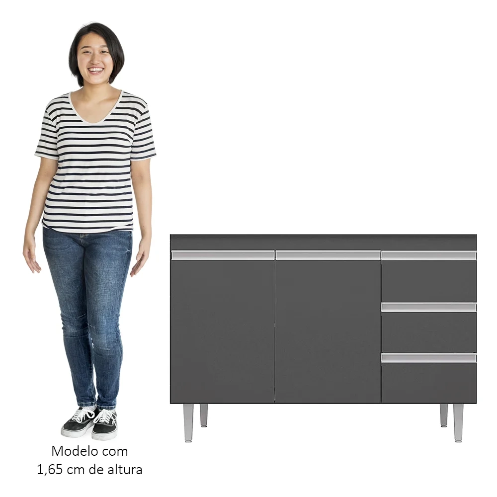 Balcão Gabinete Para Pia 100cm 2 Portas Andréia Cinza - AJL Móveis