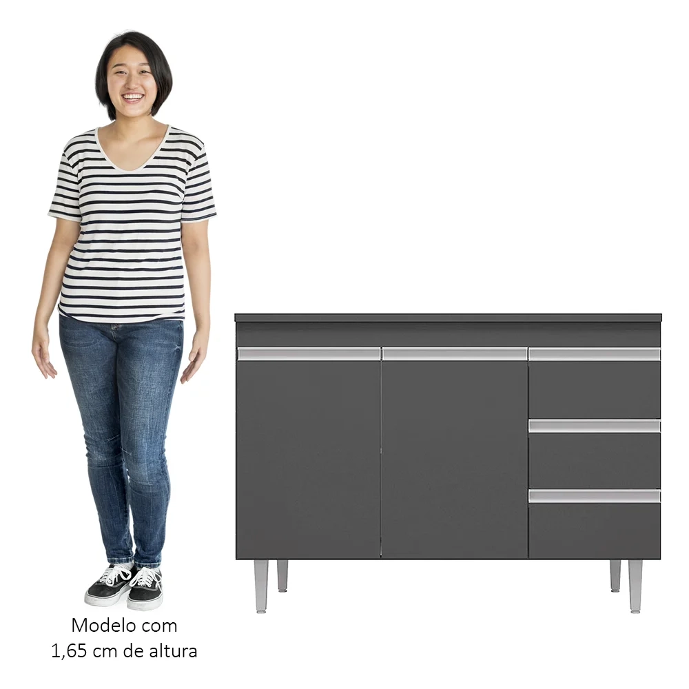 Balcão Gabinete Para Pia 100cm com Tampo 2 Portas Andréia Cinza - AJL Móveis