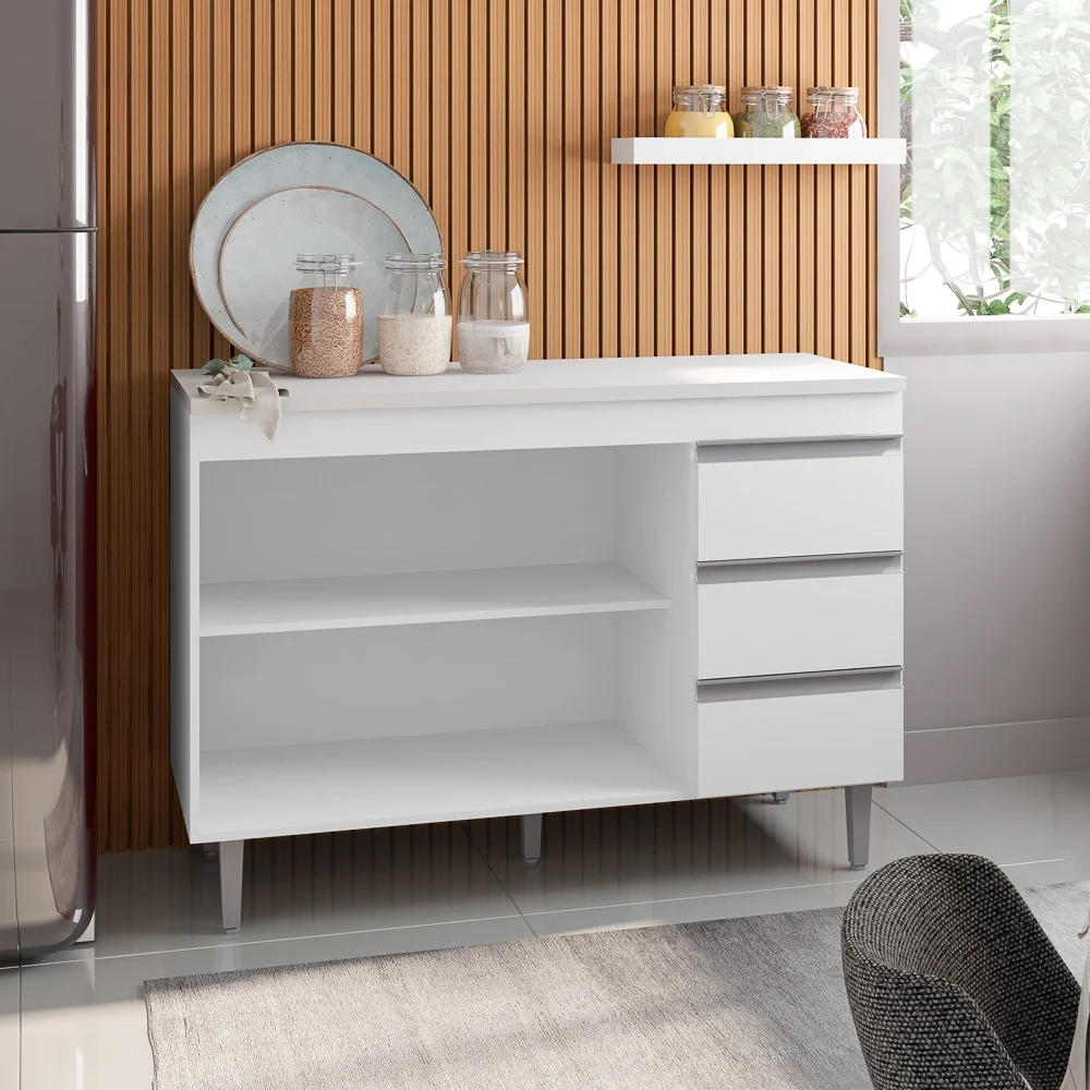 Balcão Gabinete Para Pia 100cm com Tampo 2 Portas Andréia Branco - AJL Móveis