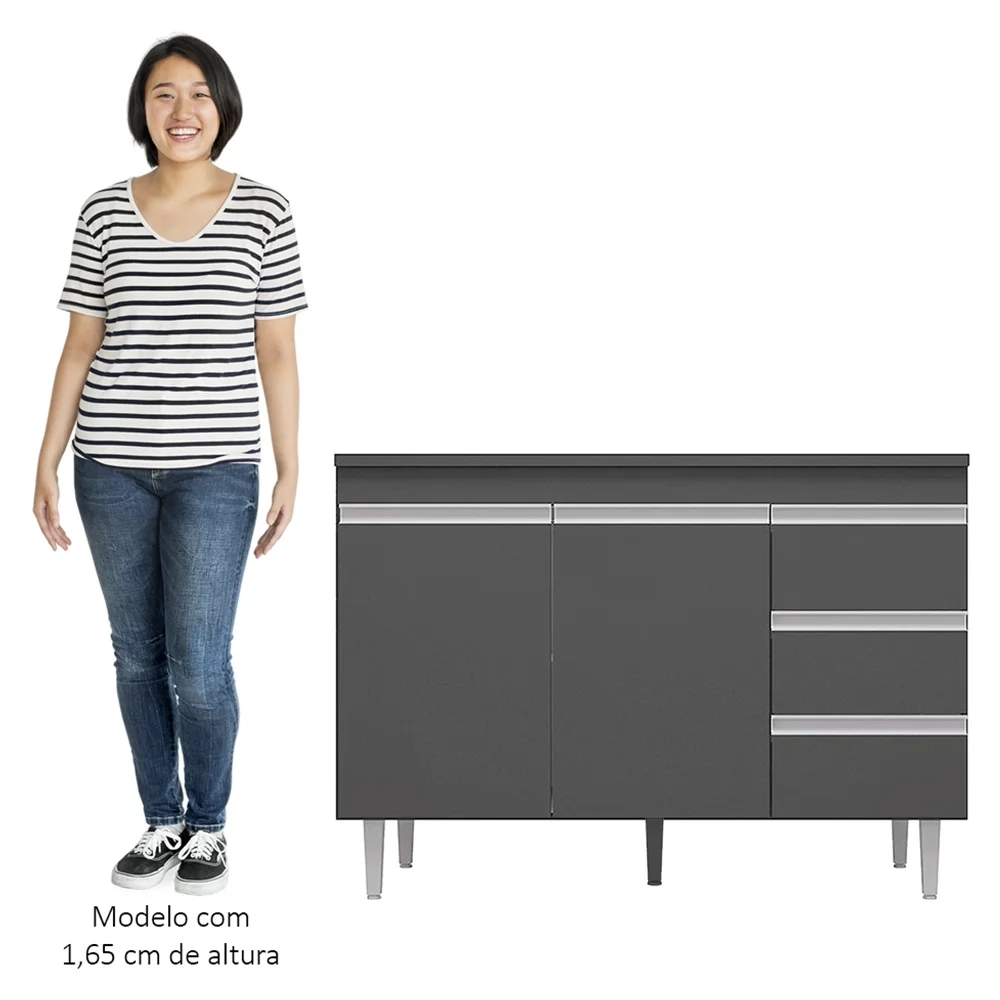 Balcão Gabinete Para Pia 120cm 2 Portas Andréia Cinza - AJL Móveis