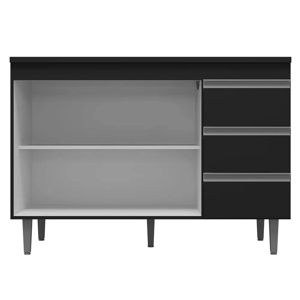 Balcão Gabinete Para Pia 100cm com Tampo 2 Portas Andréia Preto - AJL Móveis