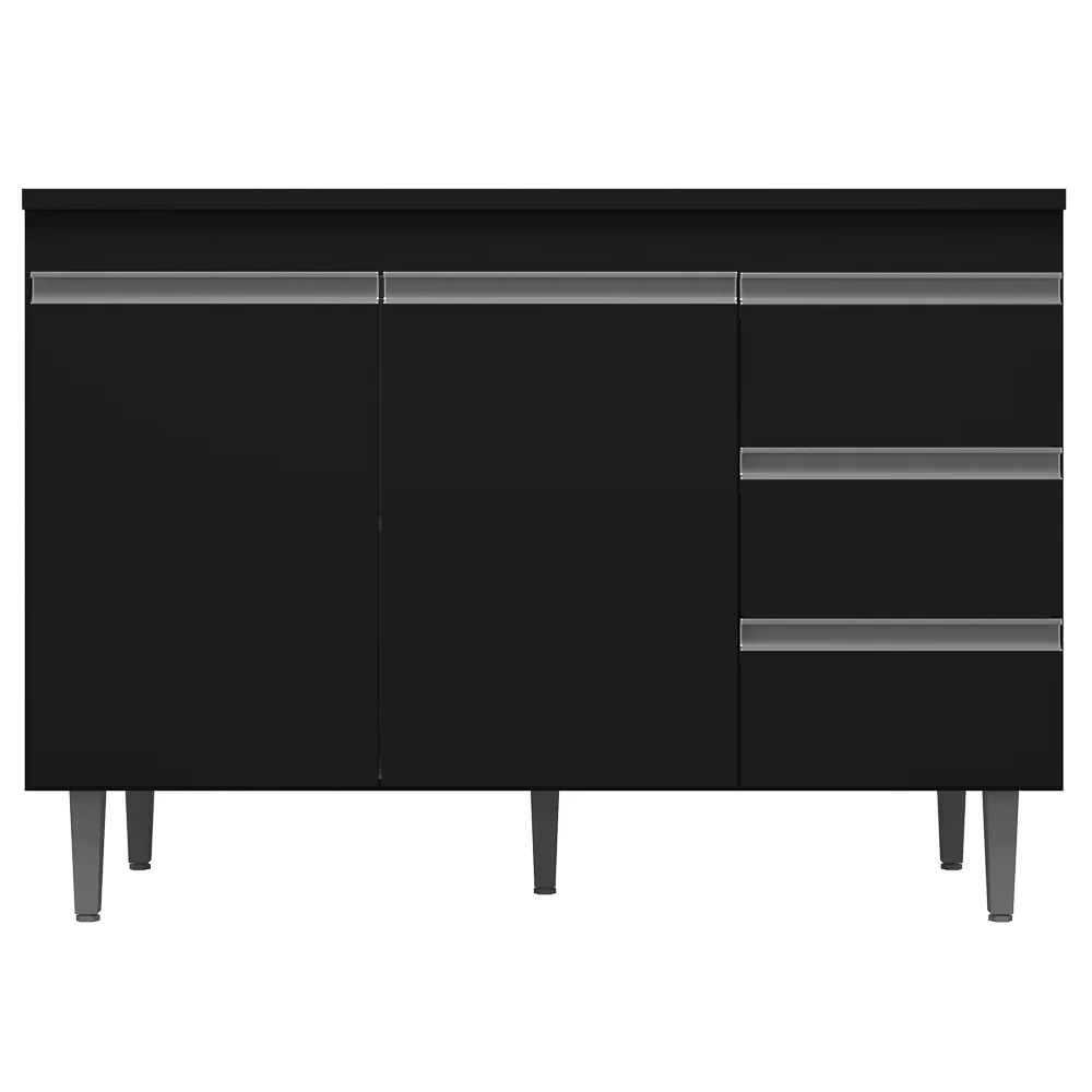 Balcão Gabinete Para Pia 120cm com Tampo 2 Portas Andréia Preto - AJL Móveis