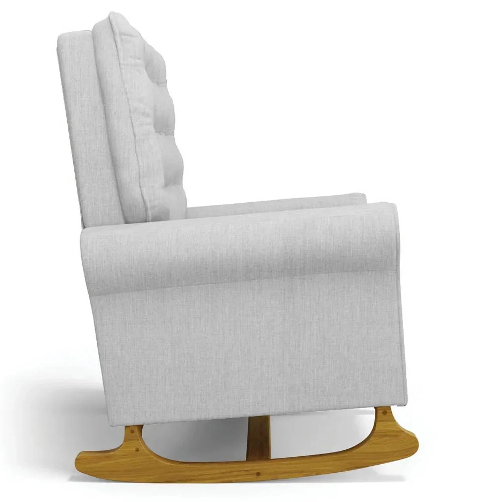 Poltrona de Amamentação e Descanso Base Madeira Balanço Brenda G05 Linho Cinza Claro - Mpozenato