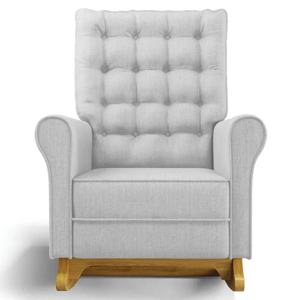 Kit 02 Poltronas de Amamentação Base Madeira Balanço Brenda G05 Linho Cinza Claro - Mpozenato