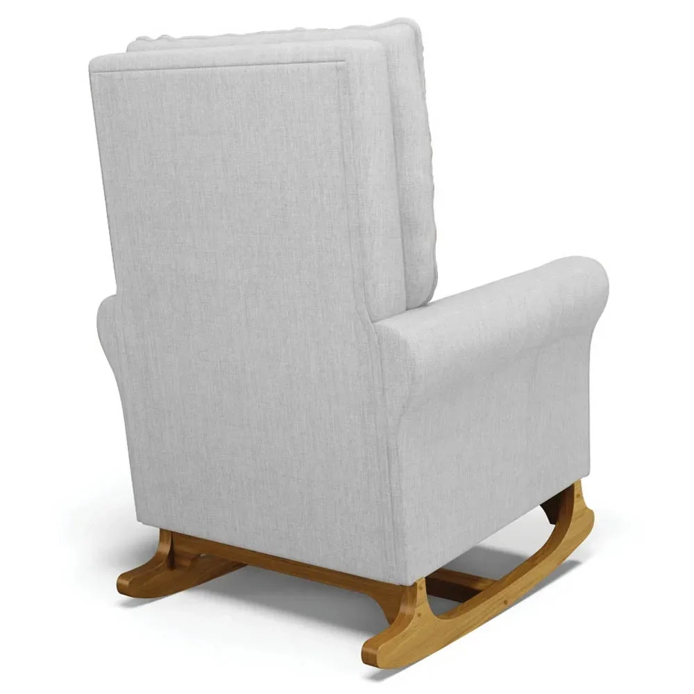 Poltrona de Amamentação Balanço e Puff Base de Madeira Brenda G05 Linho Cinza Claro - Mpozenato